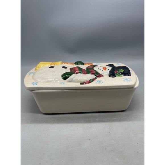 New Debco Stoneware Loaf Baking Dish Snowman Lid Wall Hanging Christmas READ - Picture 6 of 11
